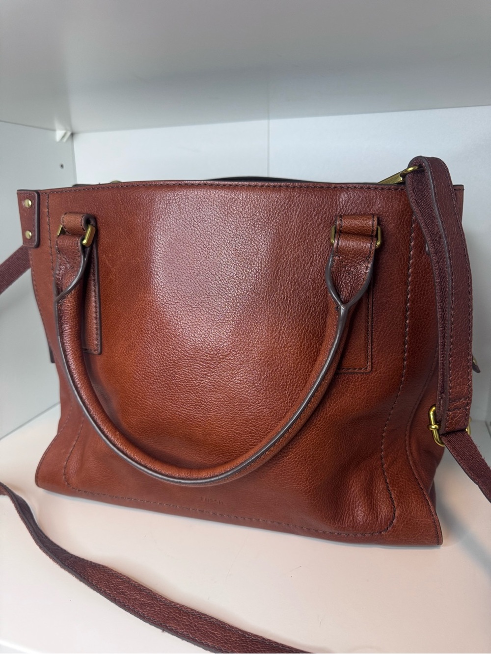 Fossil Claire Mini Satchel Brandy Leather SHB1930 Crossbody Bag
